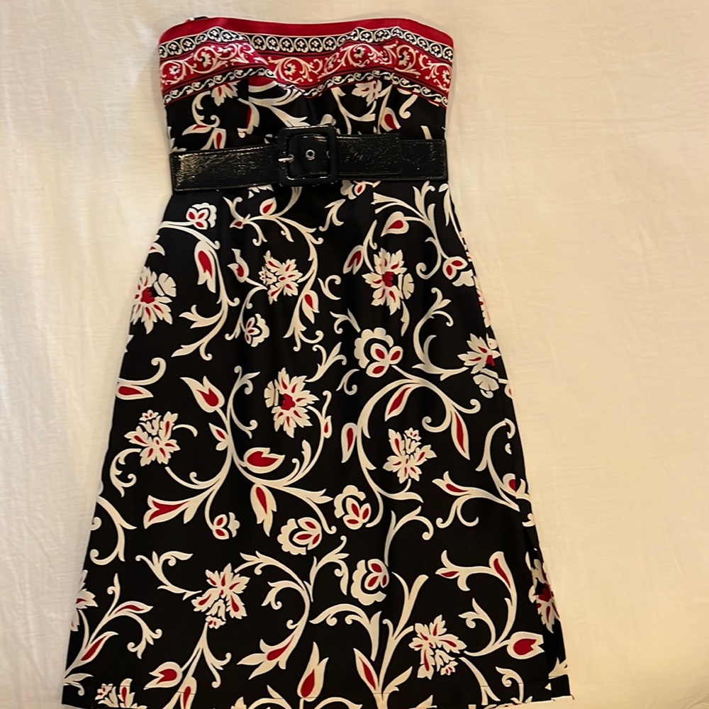 Laundry by Shelli Segal strapless print cocktail dress with detachable belt